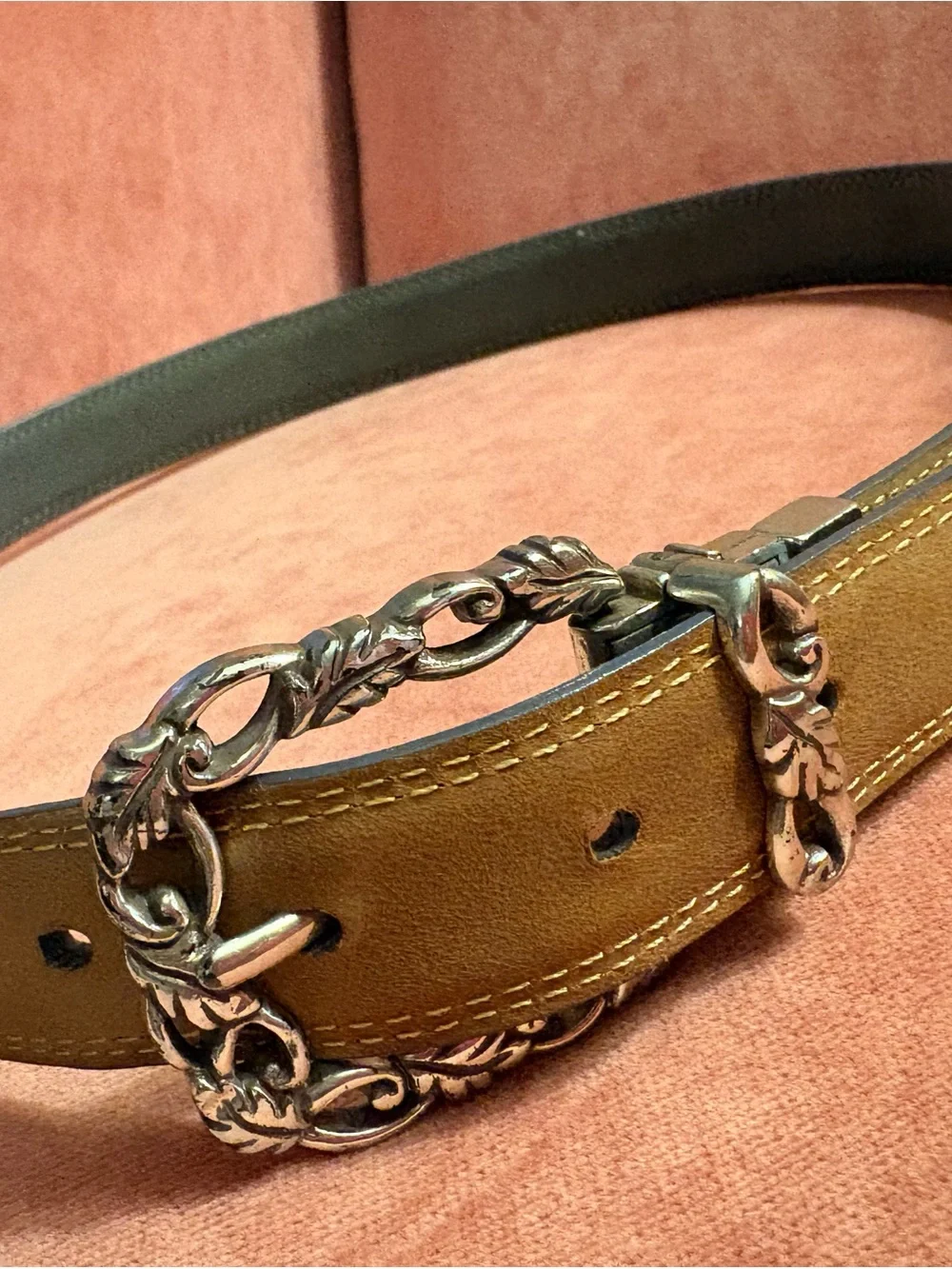 Brighton - Vintage-Inspired Gray/tan reversible Leather Belt with silver buckle